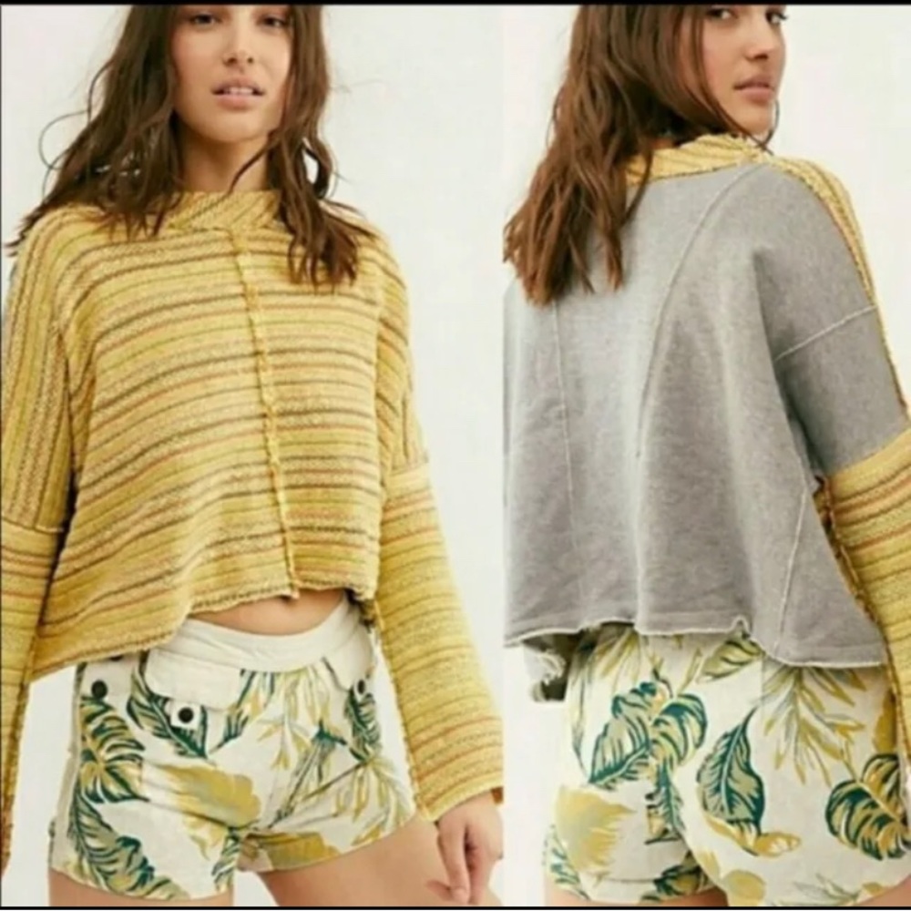 FREE PEOPLE CATALINA SUNSET DROP SHOULDER CROP SWEATSHIRT - Picture 2 of 6
